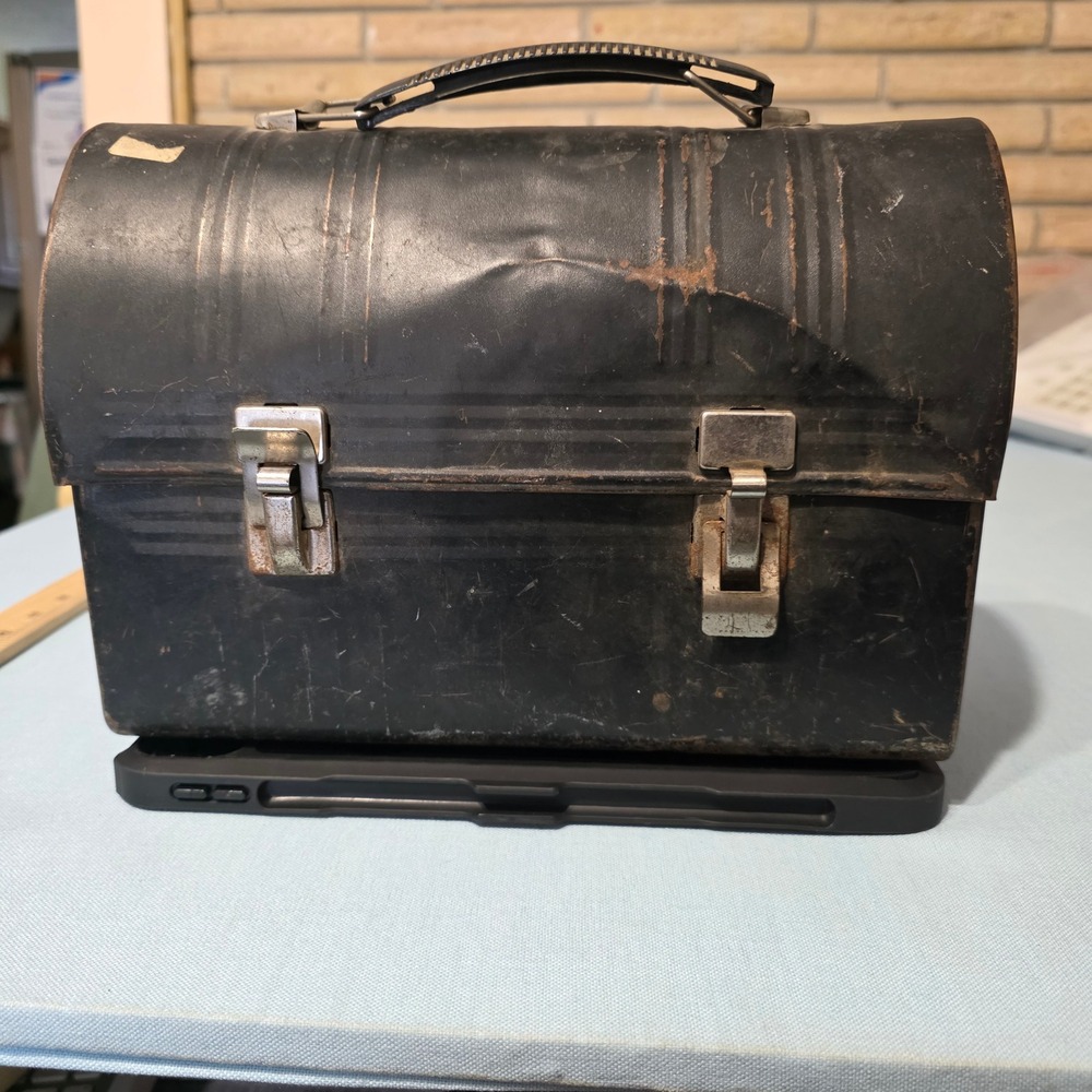 Vintage Aladdin Industries Black Metal Dome Lunch Box Nashville TN 1950s Pail